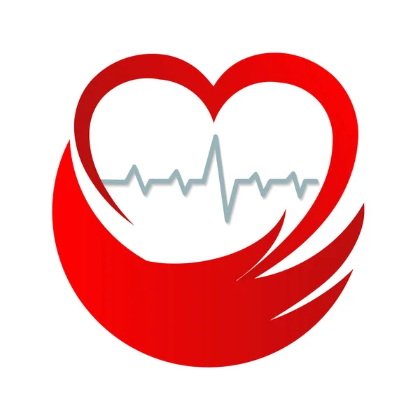 Silueta de corazón rojo y cardiograma en blanco, illus vector de stock — Vector de stock