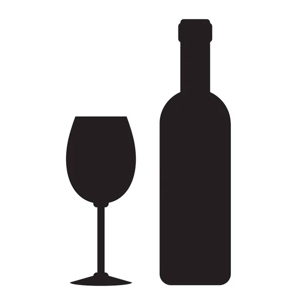 Botella de vino negro y glasson blanco, vector de stock ilustración — Vector de stock
