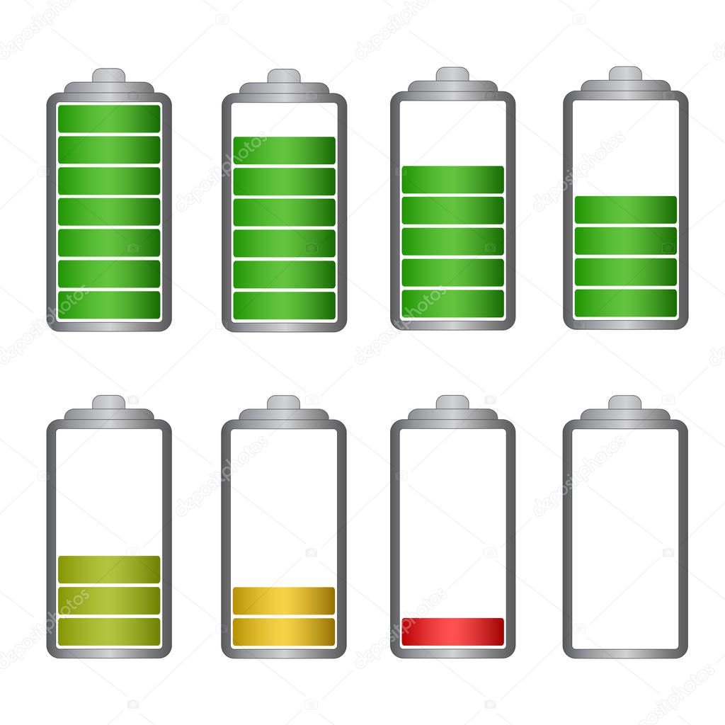 Set of battery symbol with different charge vector illustration