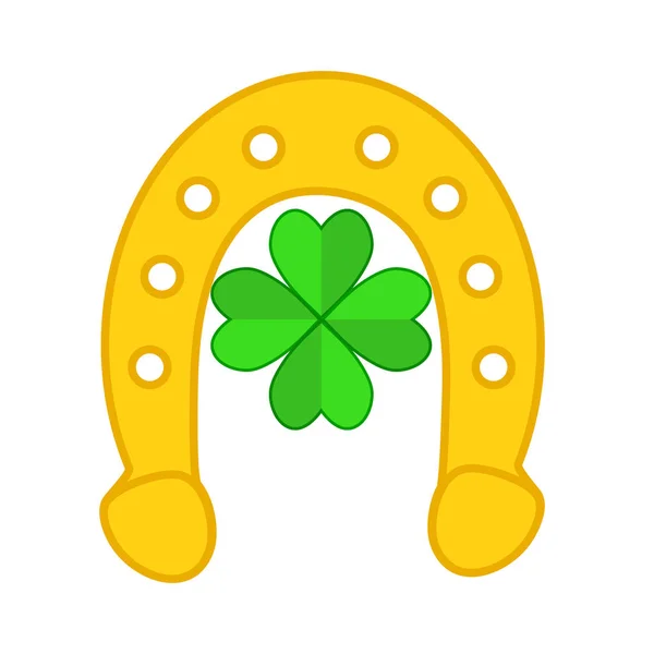 Golden horseshoe silhouette and four leaf clover like lucky symb — Stock Vector