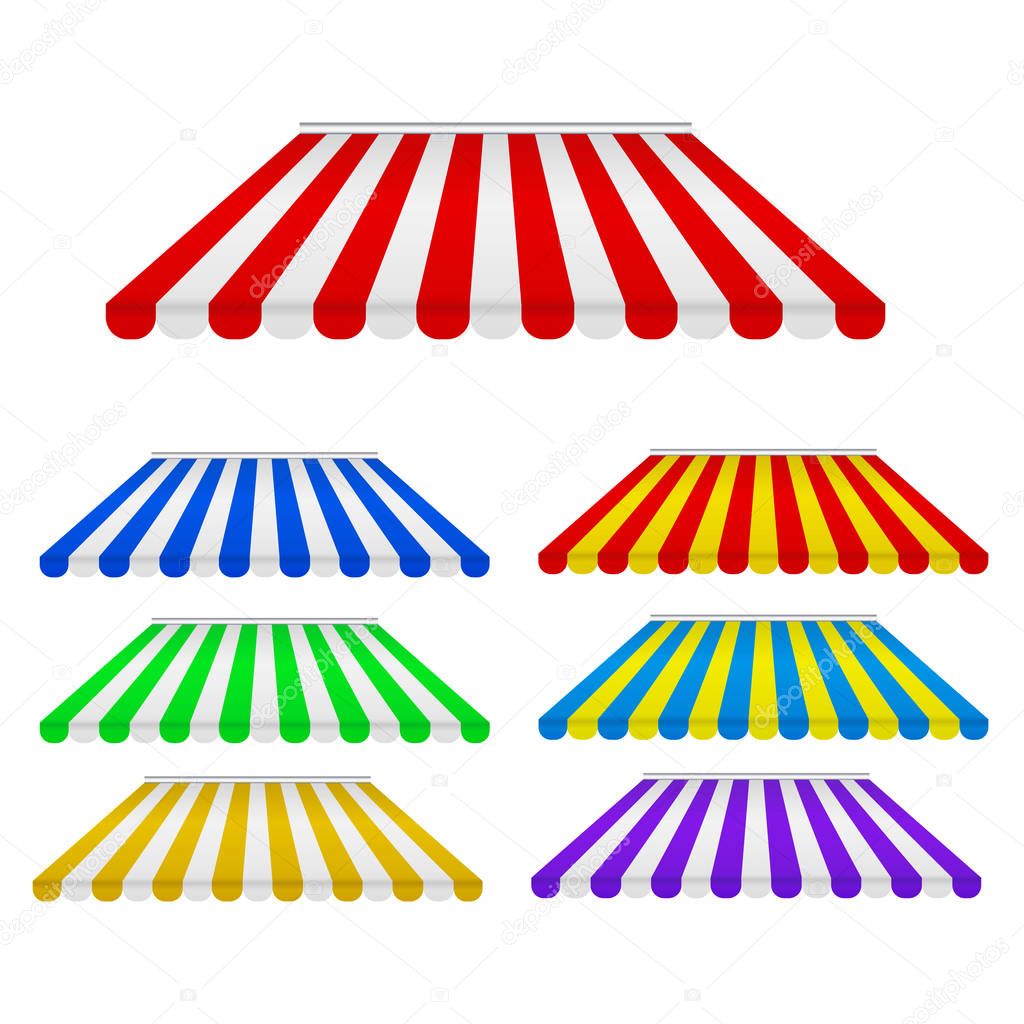 Set of colored awningsonwhite, stock vector illustration
