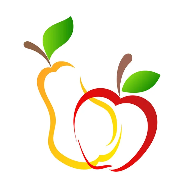 Poire jaune douce et fruits de pomme rouge dessin à la main sur blanc — Image vectorielle