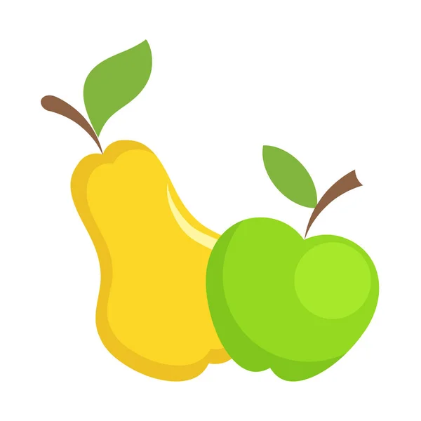 Pêra amarela doce e frutas de maçã verde desenho mão no whi — Vetor de Stock