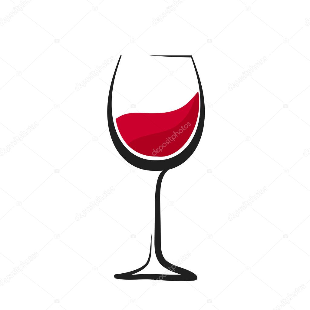 Glass of red wine with splash, hand drawing, wineglass logo icon, stock vector logo illustration
