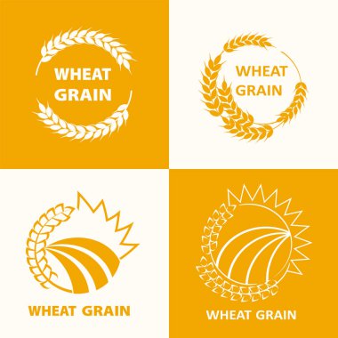 Fırında buğday logosu. Tarla buğdayları, tahıl etiketleri, fırın elementleri. Yiyecek. 