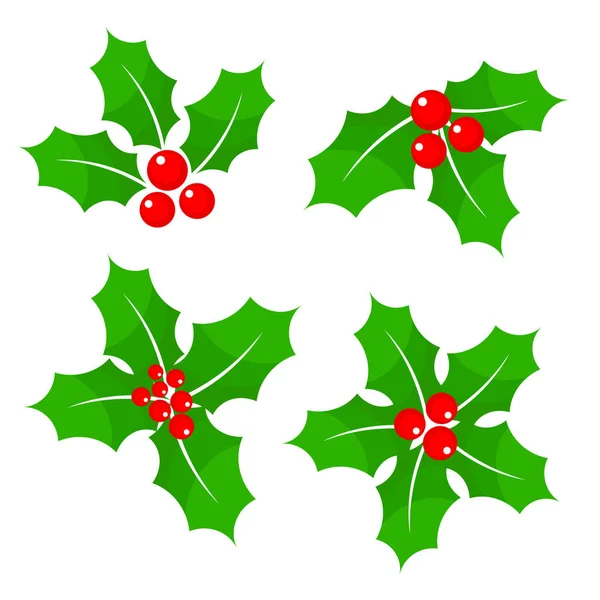 Decoración roja de la baya del acebo de la Navidad fijada en blanco, illus del vector común — Vector de stock