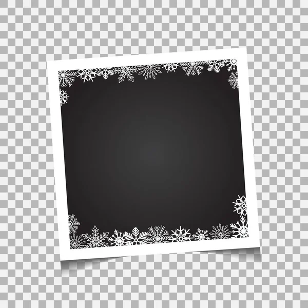 Marco de fotos cuadrado de Navidad con nieve y sombra en transparente — Vector de stock