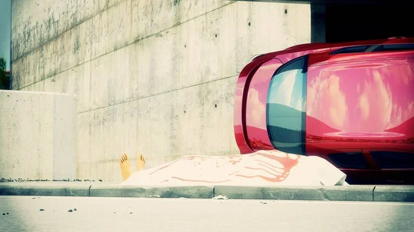Auto-ongeluk met dode lichaam, 3D-rendering — Stockfoto