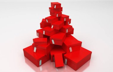 Kırmızı hediye kutuları, 3d çizim