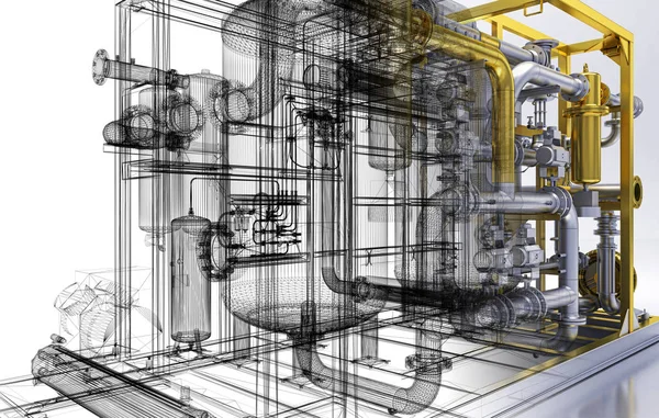 Industriella rörsystem 3d illustration — Stockfoto