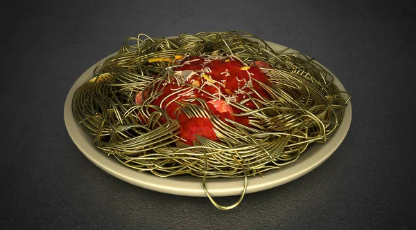Espaguete italiano dourado, ilustração 3d — Fotografia de Stock