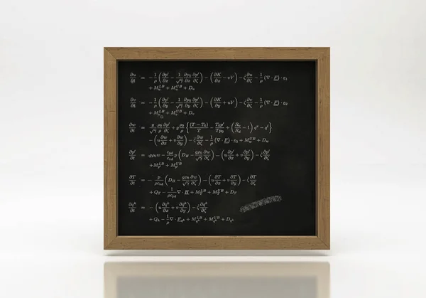 Quadro-negro com fórmulas de matemática e projetos, ilustração 3d — Fotografia de Stock