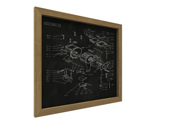 Blackboard with math formulas and projects, 3d illustration — Stock Photo, Image
