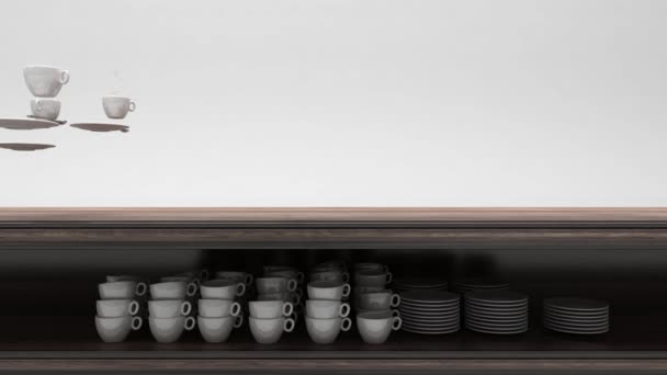 Máquina de café con volar tazas, Ilustración 3d, render 3d — Vídeo de stock