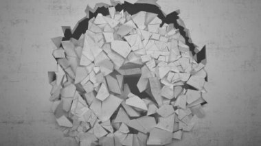  Paramparça duvar, duvar yok, 3d çizim