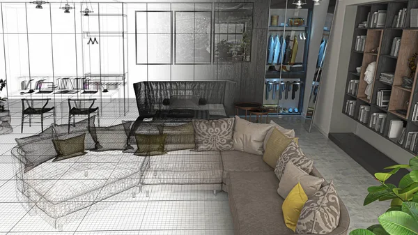 Daire, 3d render proje, iç, yatak odası, lüks, 3d çizim