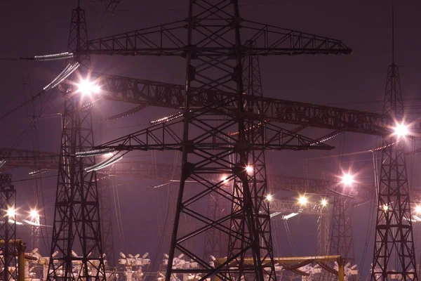 Portals of power lines. Industrial landscape. — Stock Photo, Image