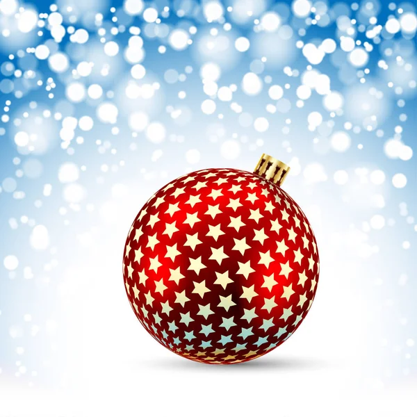 Kerstmis rood bal op sneeuwval achtergrond. — Stockvector