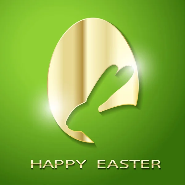 Easter Golden Egg silhouette of a Rabbit on a green background. — Stock Vector