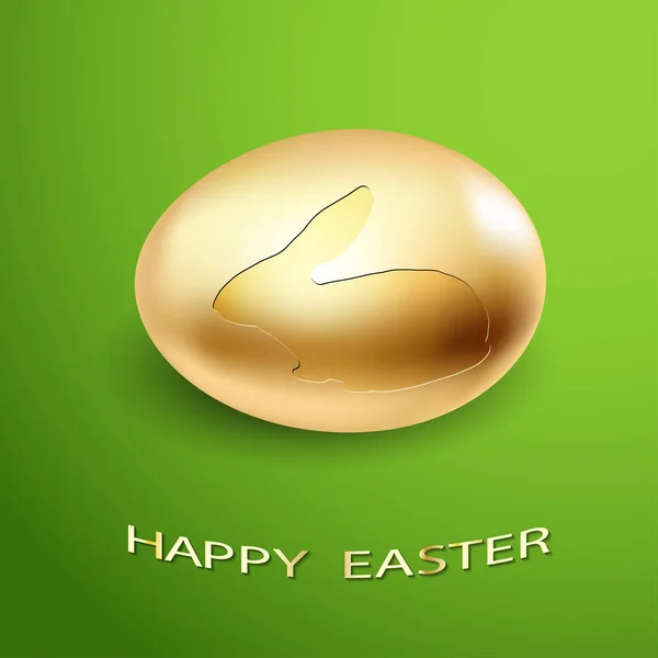 Easter Icon Golden Egg silhouette of a Rabbit on a green backgro — Stock Vector