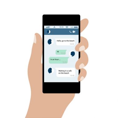 Sohbet mesajları cep telefonu elinde. Sosyal Ne kavramı
