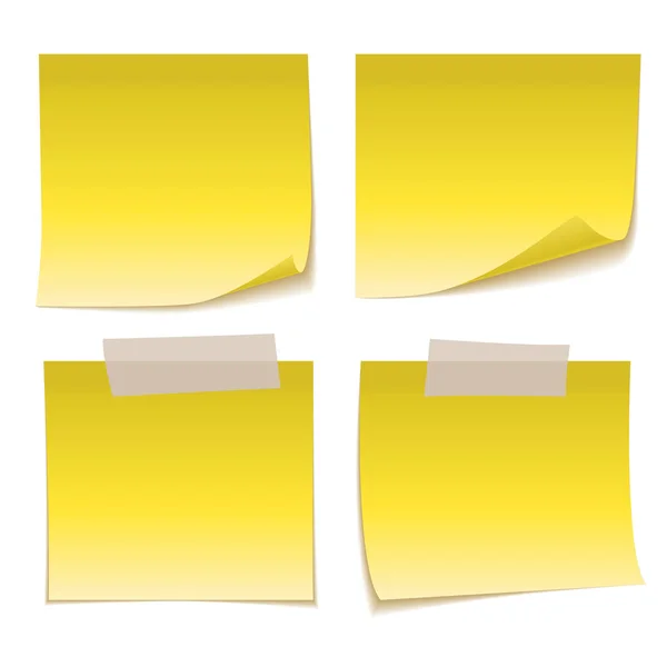 Gele kleverige nota met plakband geïsoleerd op witte achtergrond. — Stockvector