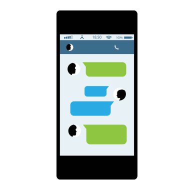 Beyaz arka plan içinde hareket eden telefon. İnternet sosyal ağlar kavramı. 