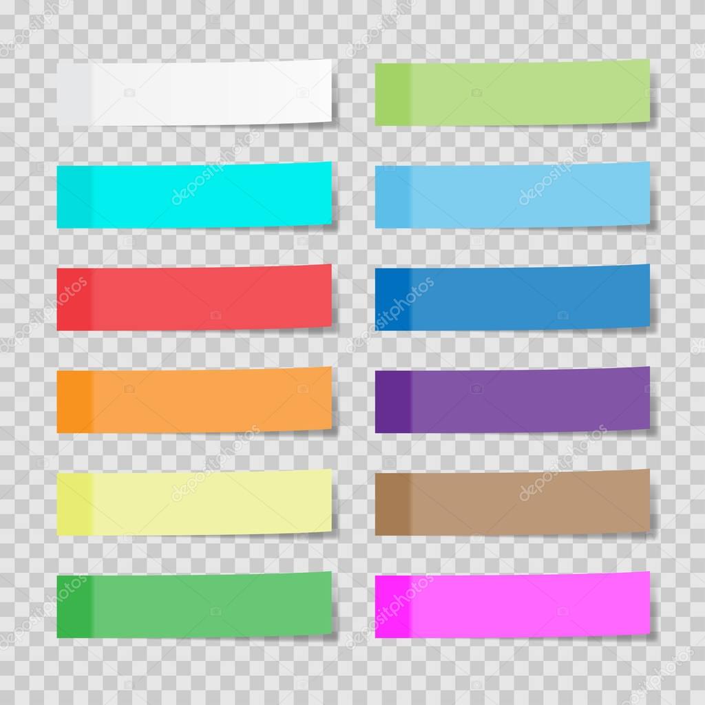 Set of paper sheets or sticky stickers isolated on a transparent