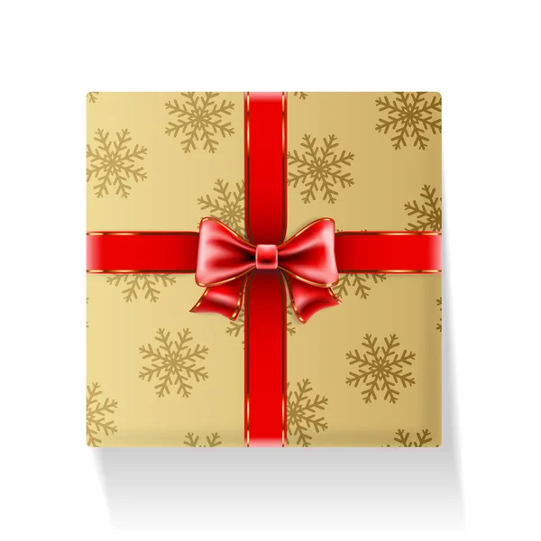 Geschenk verpackt in goldener Schachtel mit Schleife und Schleife — Stockvektor