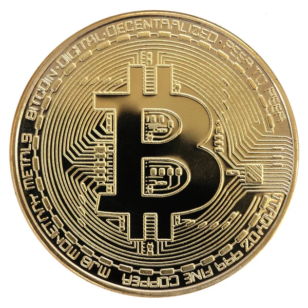 Una moneda de oro Bitcoin aislado sobre fondo blanco . — Foto de Stock