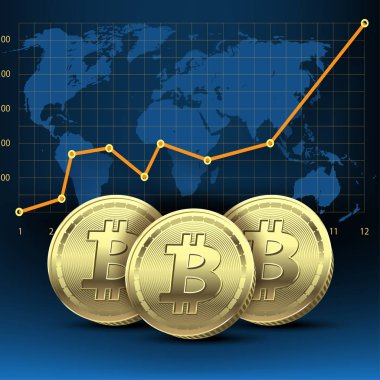 Bitcoin mali dünyada büyüme kavramı. İşletme Bankacılığı. Vektör çizim