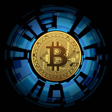 Arka plan üzerinde bir altın Bitcoin. Mali dünyada kavram cryptocurrency. İşletme Bankacılığı. Vektör çizim
