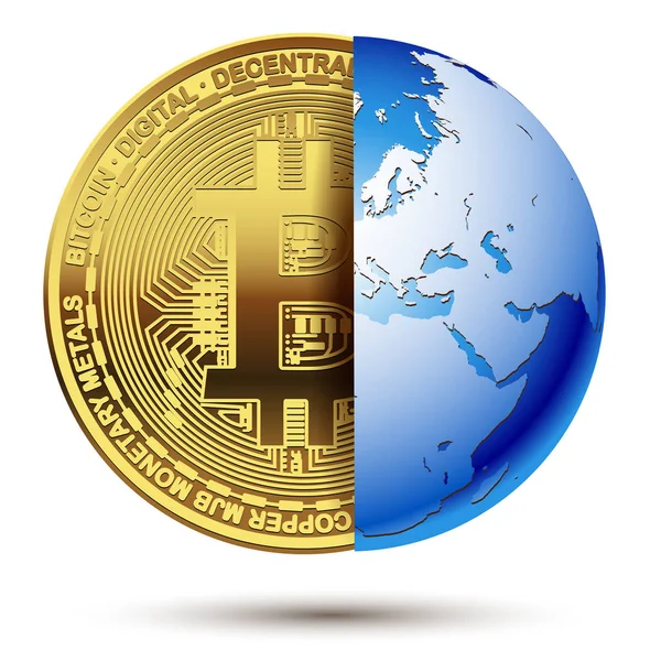Bitcoin Abstracto Dentro Del Planeta Tierra Concepto Criptomoneda Mundo Financiero — Vector de stock