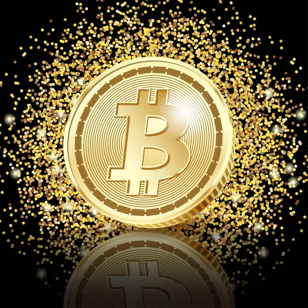 Bitcoin Monedas Oro Sobre Fondo Polvo Brillo Vector Ilustración Eps10 — Vector de stock