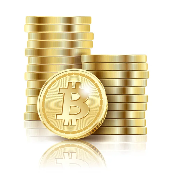 Bitcoin Monedas Oro Sobre Fondo Blanco Vector Ilustración Eps10 — Vector de stock