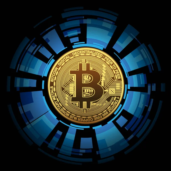 Arka plan üzerinde bir altın Bitcoin. Mali dünyada kavram cryptocurrency. İşletme Bankacılığı. Vektör çizim