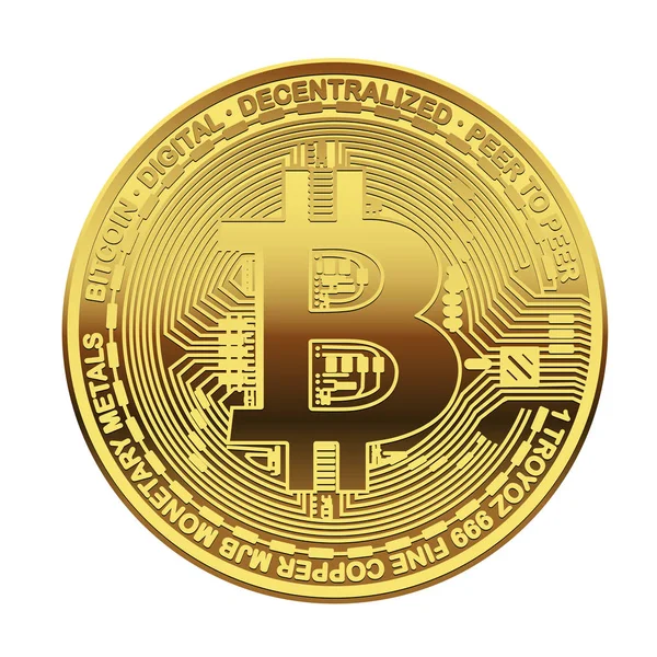 Bitcoin Dorado Sobre Fondo Blanco Concepto Criptomoneda Mundo Financiero Negocios — Vector de stock