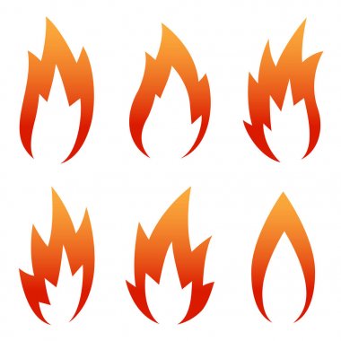 Beyaz bir arka plan üzerinde izole altı kırmızı alev Icon set. Vektör çizim.