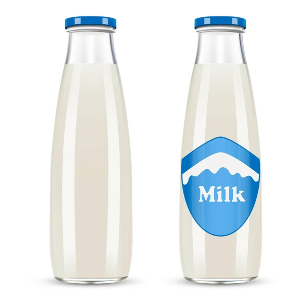 Glas Flaska Mjölk Isolerad Vit Bakgrund Illustration Vektor — Stock vektor