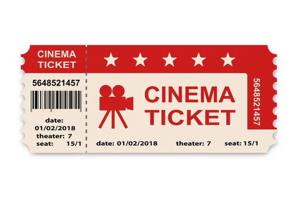 Cinema Ticket Geïsoleerd Witte Achtergrond Vectorillustratie — Stockvector