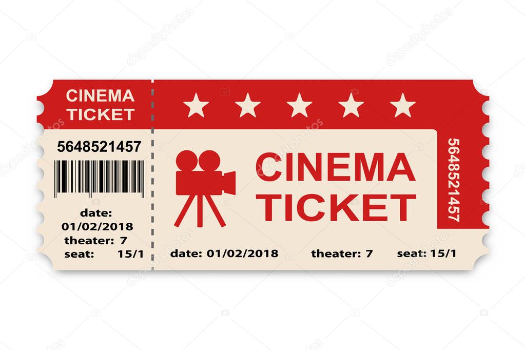 Cinema ticket isolated on white background. Vector illustration.