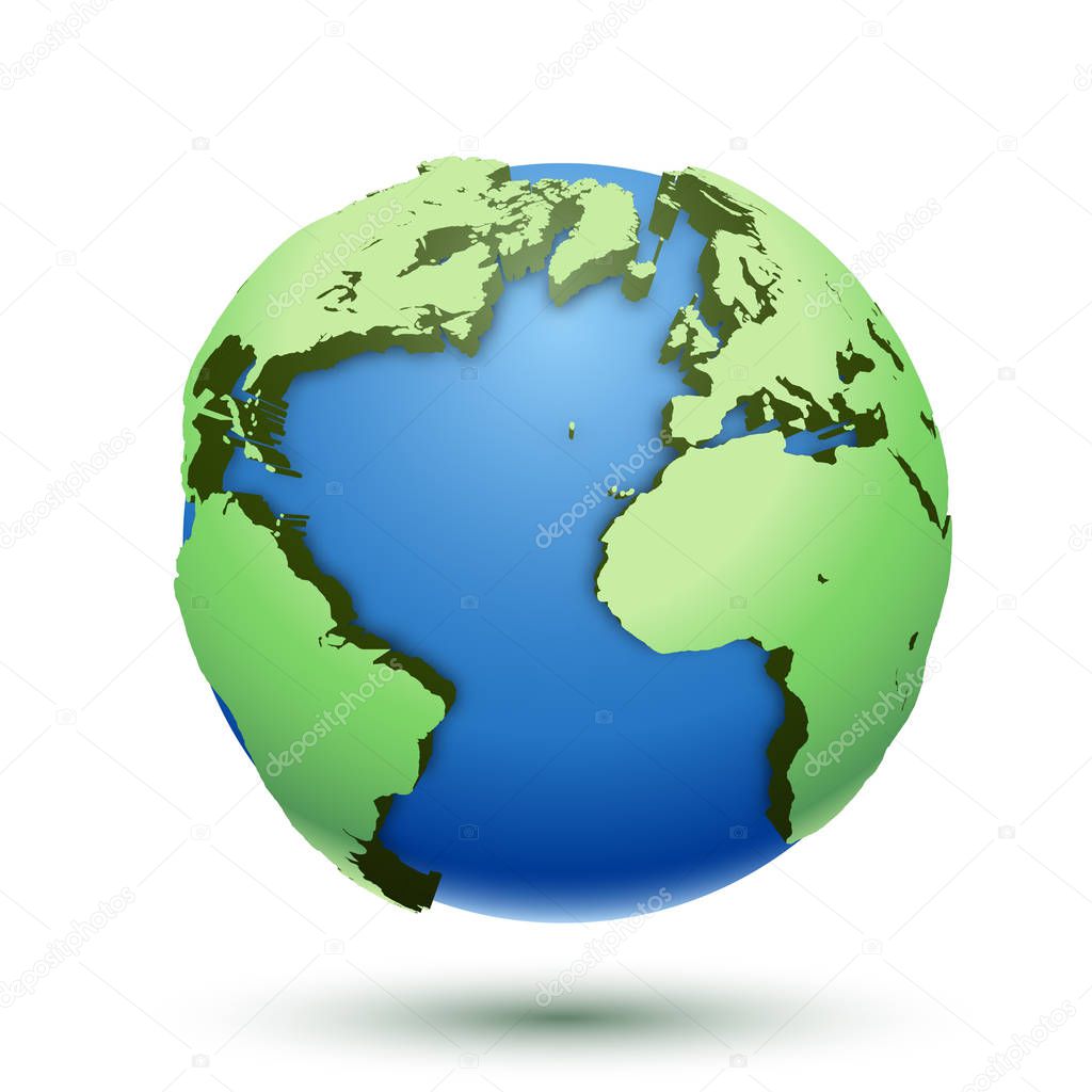 3D Illustration of the globe earth isolated on white background. Icon planet. Vector.