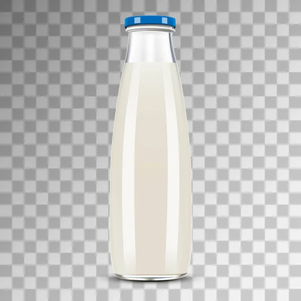 Bottiglia Vetro Latte Isolata Fondo Trasparente Illustrazione Vettore — Vettoriale Stock