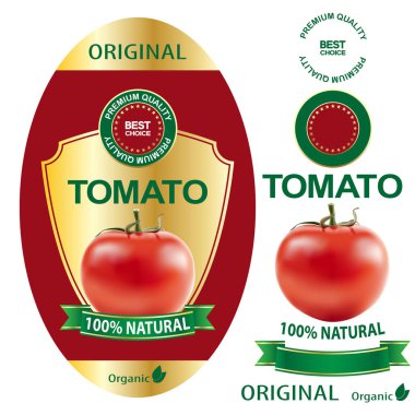 Domates etiketi. Paketleme için şık premium pankart tasarımı, set. Görüntü vektörü.