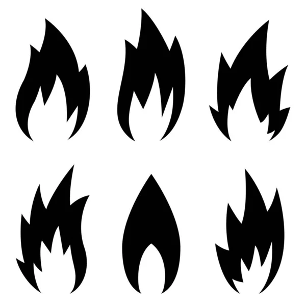 Oheň Plameny Nastavit Černé Ikony — Stockový vektor