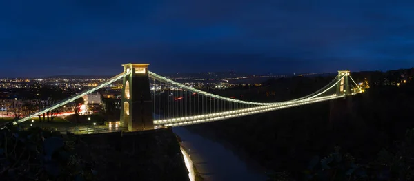 Clifton Suspension Bridge Night Image Shows City Bristol Background Foreground — Stock Photo, Image