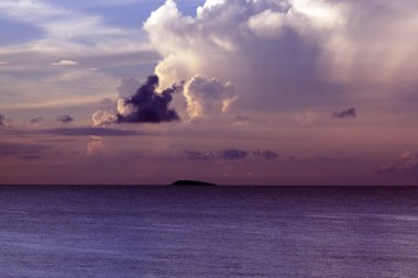 Dramatik gökyüzü ve palmiye ağaçları ve okyanus plaj, Porto Riko