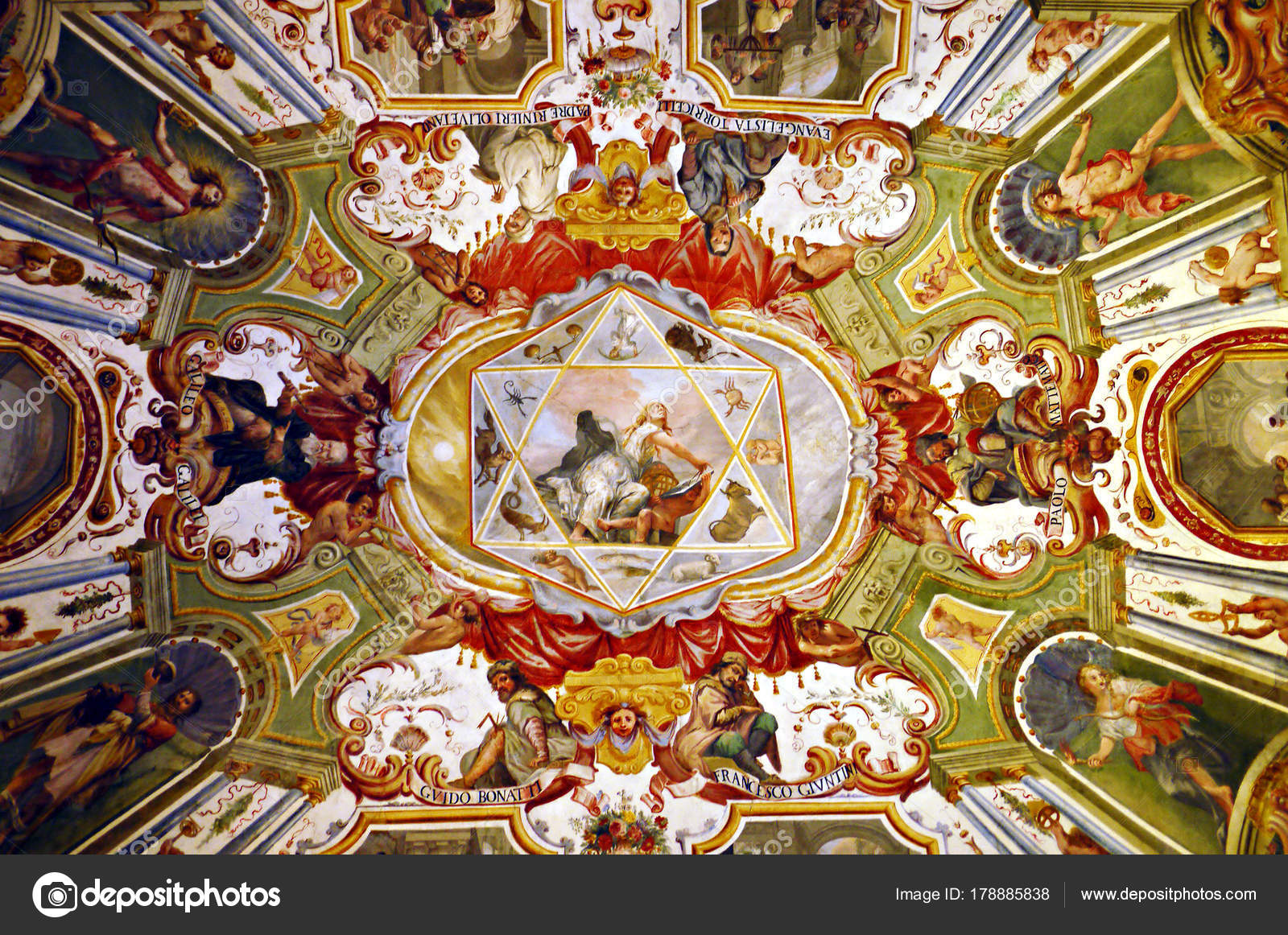 Antique Painting Ceiling Church Florence Italy Stock