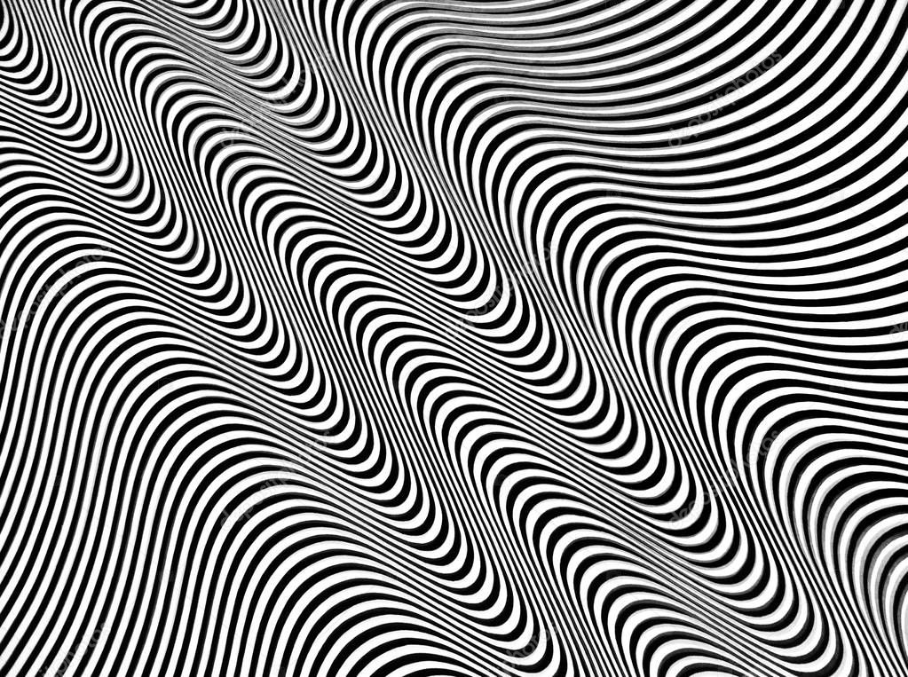 A digital illustration of optical illusion made of black and white stripes