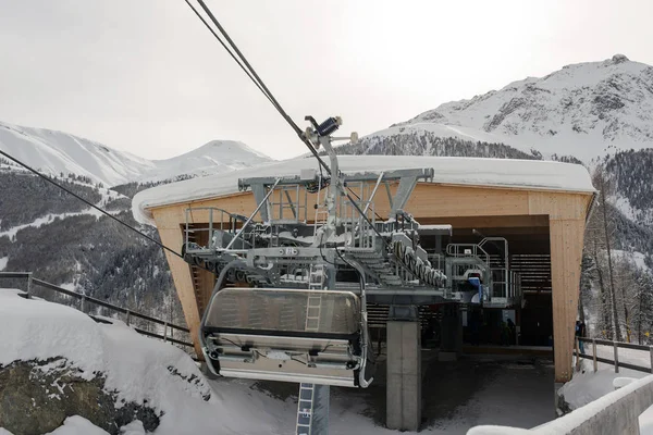 Una Vista Telesilla Teleférico Los Alpes Suiza Invierno — Foto de Stock